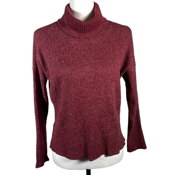 Forever 21 Burgundy Turtleneck Chunky Tight Knit 3/4 Sleeve Pullover Sweater S - Picture 1 of 12